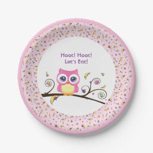 Assiettes En Carton Baby Shower Fille Hibou Rose Doodles Célestes