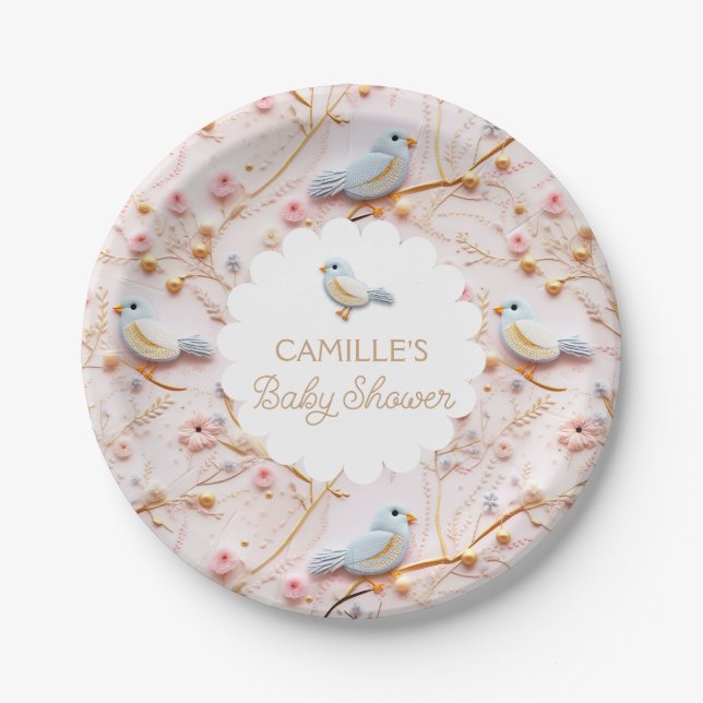 Assiettes En Carton Baby shower Fille Jardin Rose Floral (Devant)