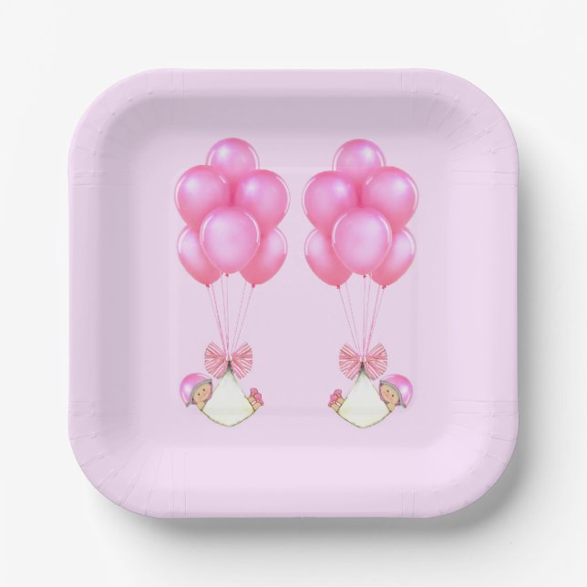 Assiettes En Carton Baby shower fille jumeaux (Recto)