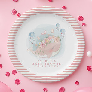 Assiettes En Carton Baby Shower Fille Méduse Baleine Rose Nautique