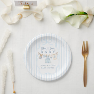 Assiettes En Carton Baby-Shower Fille ou Garçon Tissu Jean Bleu Modern