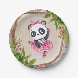 Assiettes En Carton Baby shower fille Panda Bear Pink Tutu