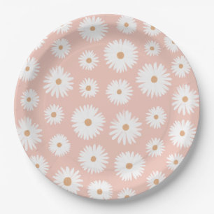 Assiettes En Carton Baby shower Fille Rose Boho Daisy Floral