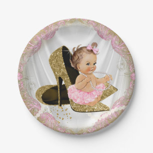 Assiettes En Carton Baby Shower Fille Talon Haut Or Rose