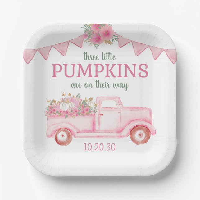 Assiettes En Carton Baby shower fille triplet petit Citrouille (Recto)