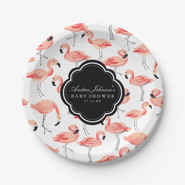 Assiettes En Carton Baby shower Flamant rose (Devant)