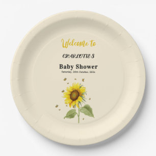 Assiettes En Carton Baby Shower Fleur de Tournesol Aquarelle & Papillo