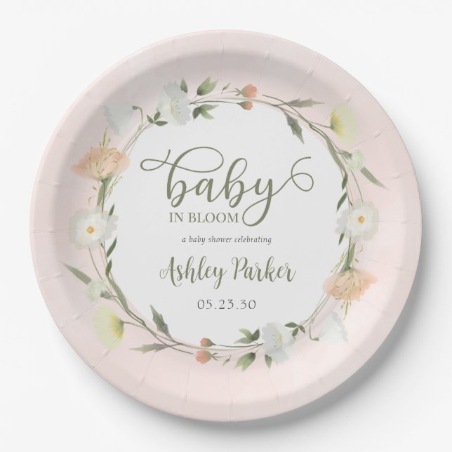 Assiettes En Carton Baby shower Fleur sauvage Baby In Bloom (Devant)