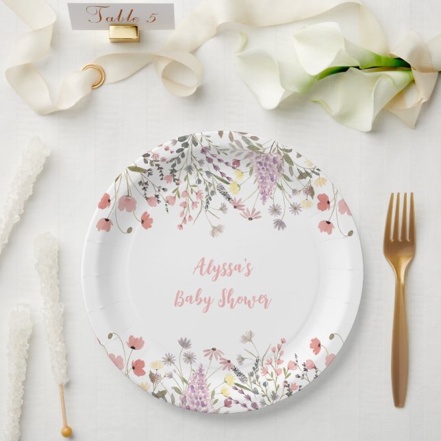Assiettes En Carton Baby shower Fleur sauvage Baby In Bloom Boho (Mariage)