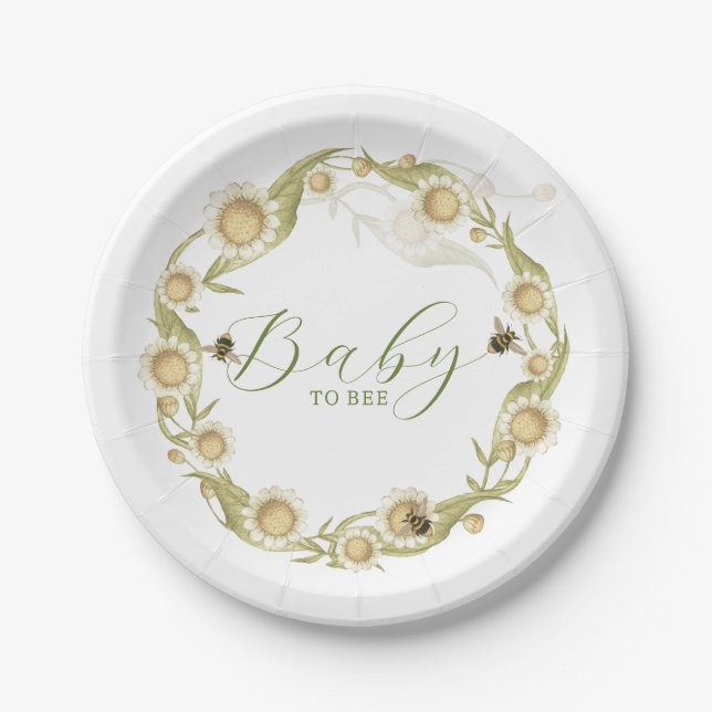 Assiettes En Carton Baby shower fleur sauvage bébé à abeille (Devant)