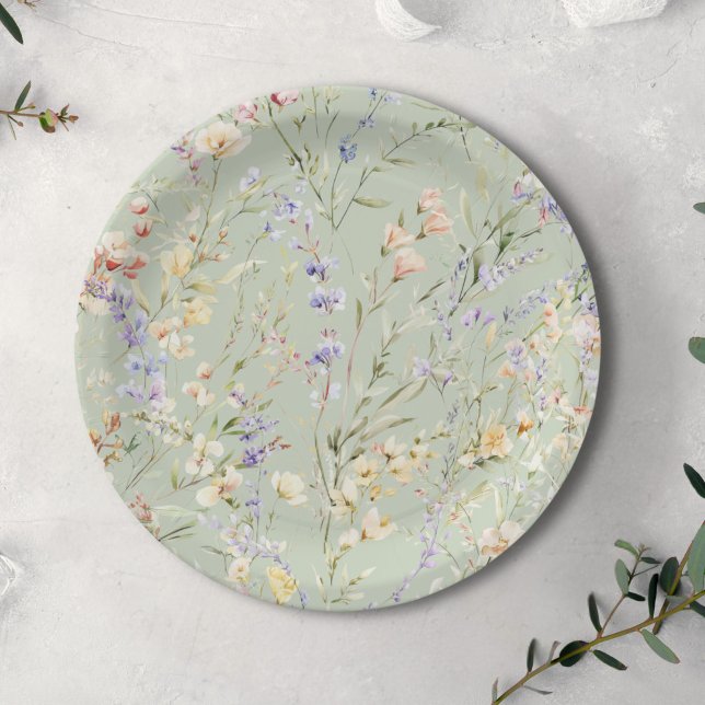 Assiettes En Carton Baby shower Fleur sauvage bébé en fleurs (Créateur téléchargé)