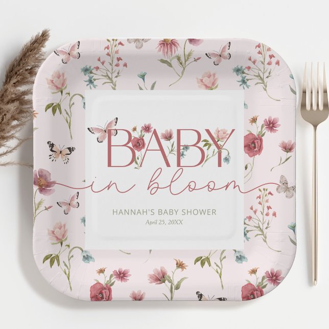 Assiettes En Carton Baby shower Fleur sauvage bébé en fleurs (Créateur téléchargé)