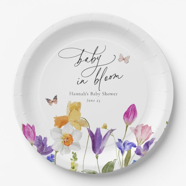 Assiettes En Carton Baby shower fleur sauvage Bloom (Devant)