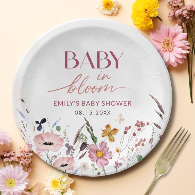 Assiettes En Carton Baby shower Fleur sauvage Boho (Créateur téléchargé)