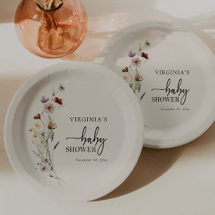 Assiettes En Carton Baby shower Fleur sauvage Boho