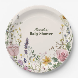 Assiettes En Carton Baby shower Fleur sauvage Boho Chic