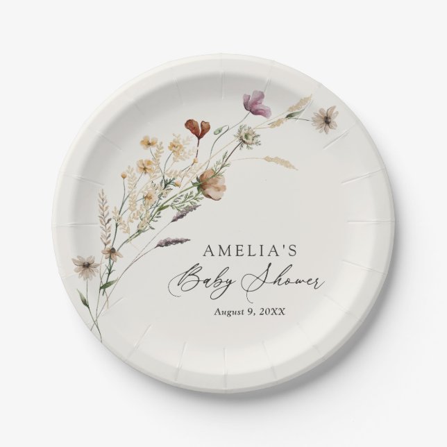 Assiettes En Carton Baby shower Fleur sauvage Boho Fall (Devant)