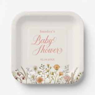 Assiettes En Carton Baby shower Fleur sauvage Boho Floral Watercolor