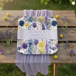 Assiettes En Carton Baby shower Fleur sauvage couleur jaune violet