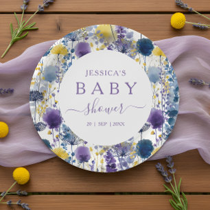 Assiettes En Carton Baby shower Fleur sauvage couleur jaune violet