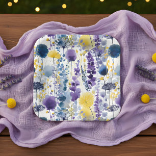 Assiettes En Carton Baby shower Fleur sauvage couleur jaune violet