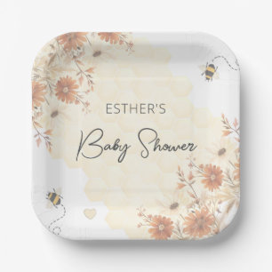Assiettes En Carton Baby shower Fleur sauvage Little Bee Honey Boho