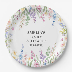 Assiettes En Carton Baby shower Fleur Sauvage Papillon Jardin Floral