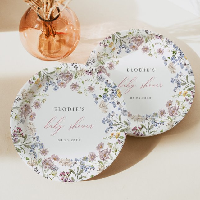 Assiettes En Carton Baby shower fleur sauvage plaque de papier Floral  (Créateur téléchargé)