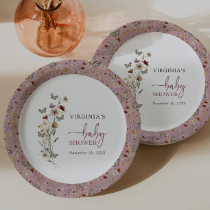 Assiettes En Carton Baby shower Fleur sauvage rose