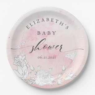 Assiettes En Carton baby shower fleuri et moderne