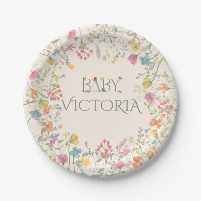 Assiettes En Carton Baby shower fleuri fleur sauvage  (Devant)