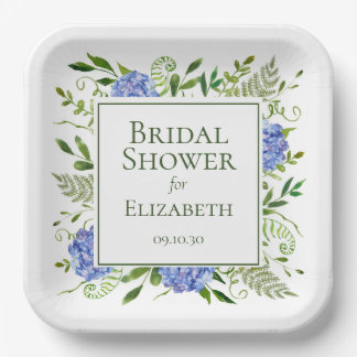Assiettes En Carton Baby Shower Fleurs d'Hydrange Bleues