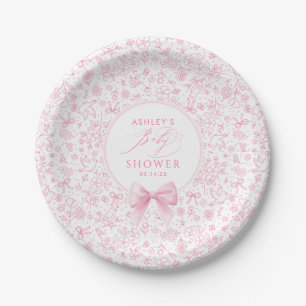 Assiettes En Carton Baby Shower Fleurs Sauvages Chinoiserie Ruban Rose
