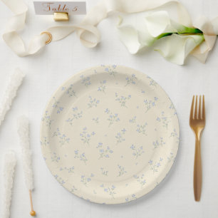 Assiettes En Carton Baby Shower Floral Bleu Jaune Pastel Vintage