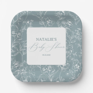 Assiettes En Carton Baby Shower Floral Bleu Vintage Intemporel