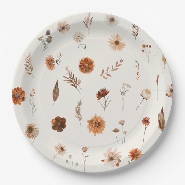 Assiettes En Carton Baby Shower Floral Boho Automne  (Devant)