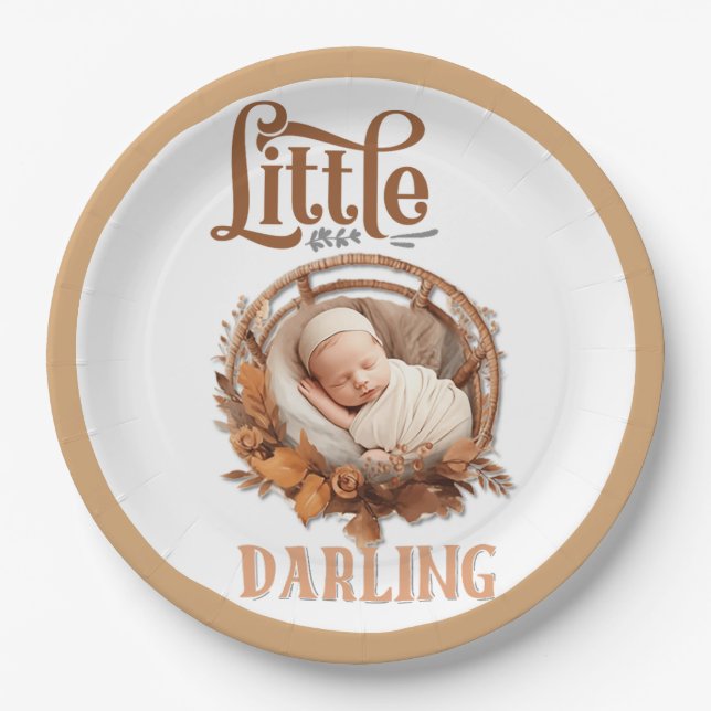 Assiettes En Carton Baby shower Floral Boho rustique (Devant)