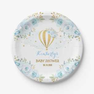 Assiettes En Carton Baby shower floral chaud de ballon à air d'or ble