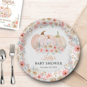 Assiettes En Carton Baby shower Floral Citrouille doux