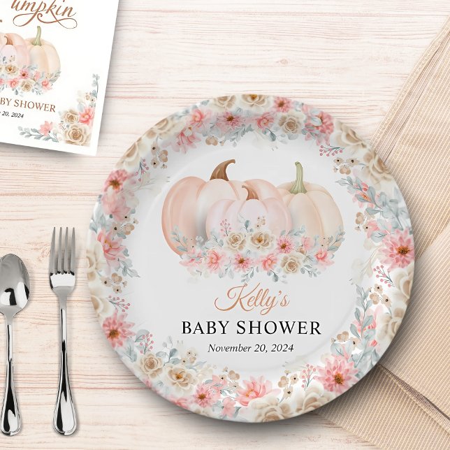 Assiettes En Carton Baby shower Floral Citrouille doux (Créateur téléchargé)