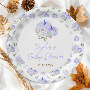 Assiettes En Carton Baby shower Floral Citrouille violet
