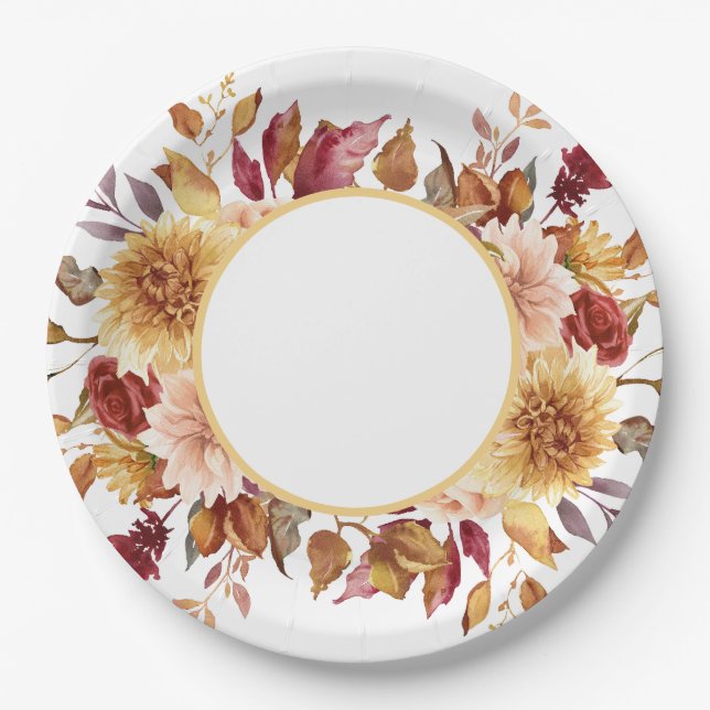 Assiettes En Carton Baby Shower Floral d'Automne  (Devant)