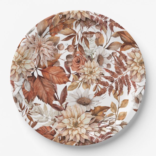 Assiettes En Carton Baby shower floral de l'aquarelle d'automne (Devant)