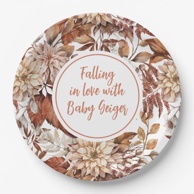 Assiettes En Carton Baby shower floral de l'aquarelle d'automne (Devant)
