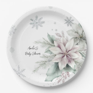 Assiettes En Carton Baby shower Floral de neige d'hiver