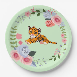 Assiettes En Carton Baby shower floral de Tiger Cub