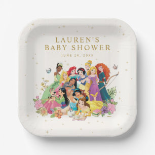 Assiettes En Carton Baby shower Floral Disney Princess Gold
