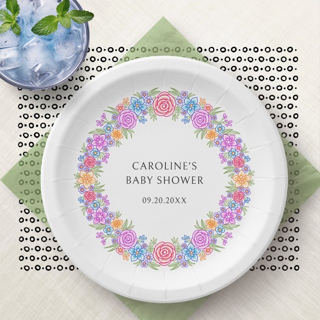 Assiettes En Carton Baby shower floral Fiesta Vivid (Créateur téléchargé)