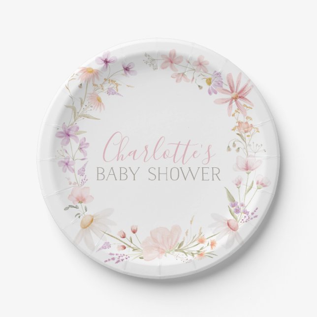 Assiettes En Carton Baby shower Floral fleur sauvage (Devant)