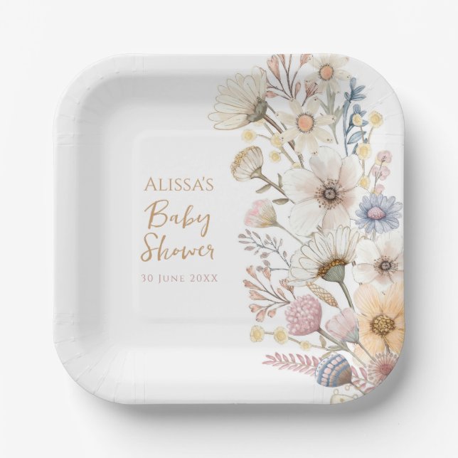 Assiettes En Carton Baby shower Floral fleur sauvage (Recto)